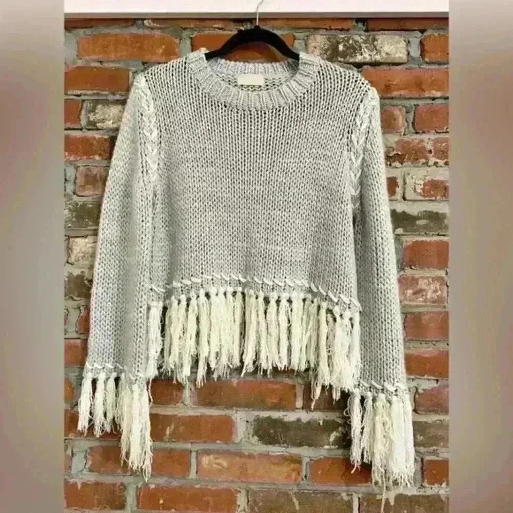 Farrow Gray Fringe Sweater Size‎ S/M